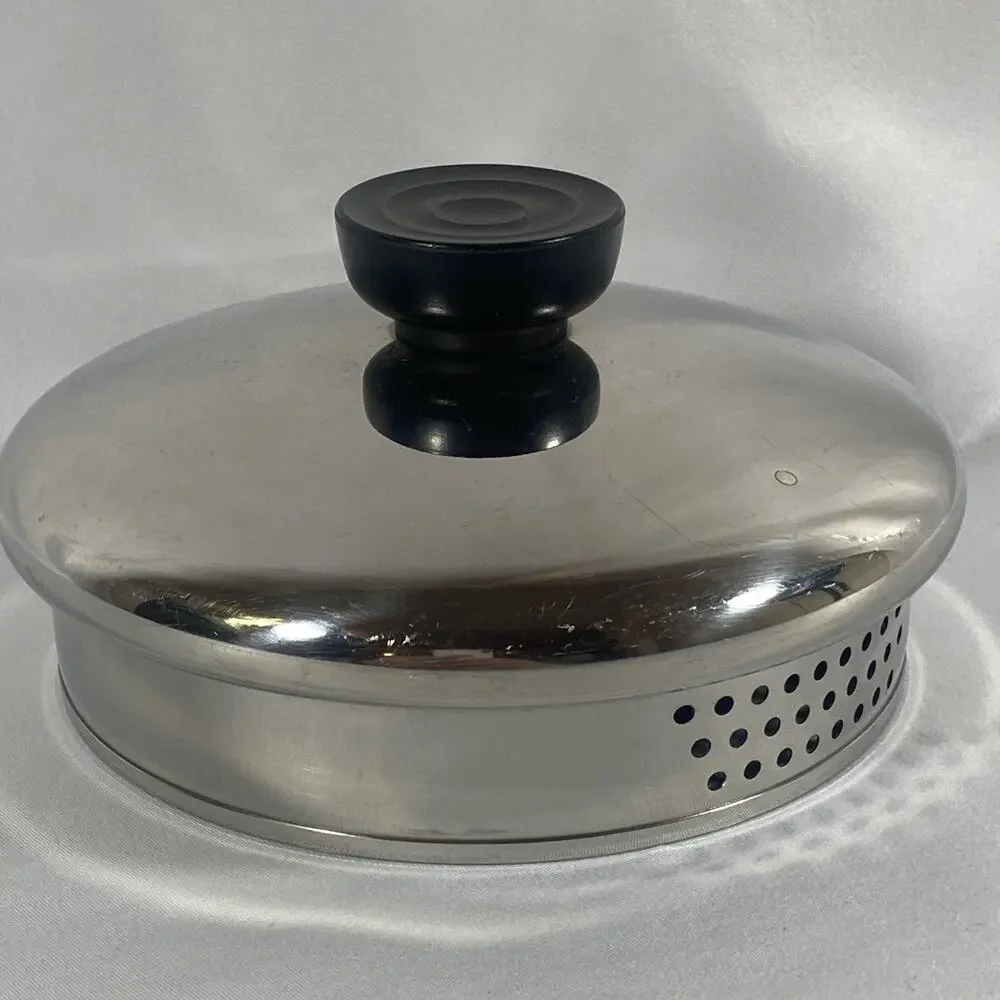 Vintage Revere Ware Stainless Strainer Lid Black Knob 5 1/4” (1 Qt) Replacement